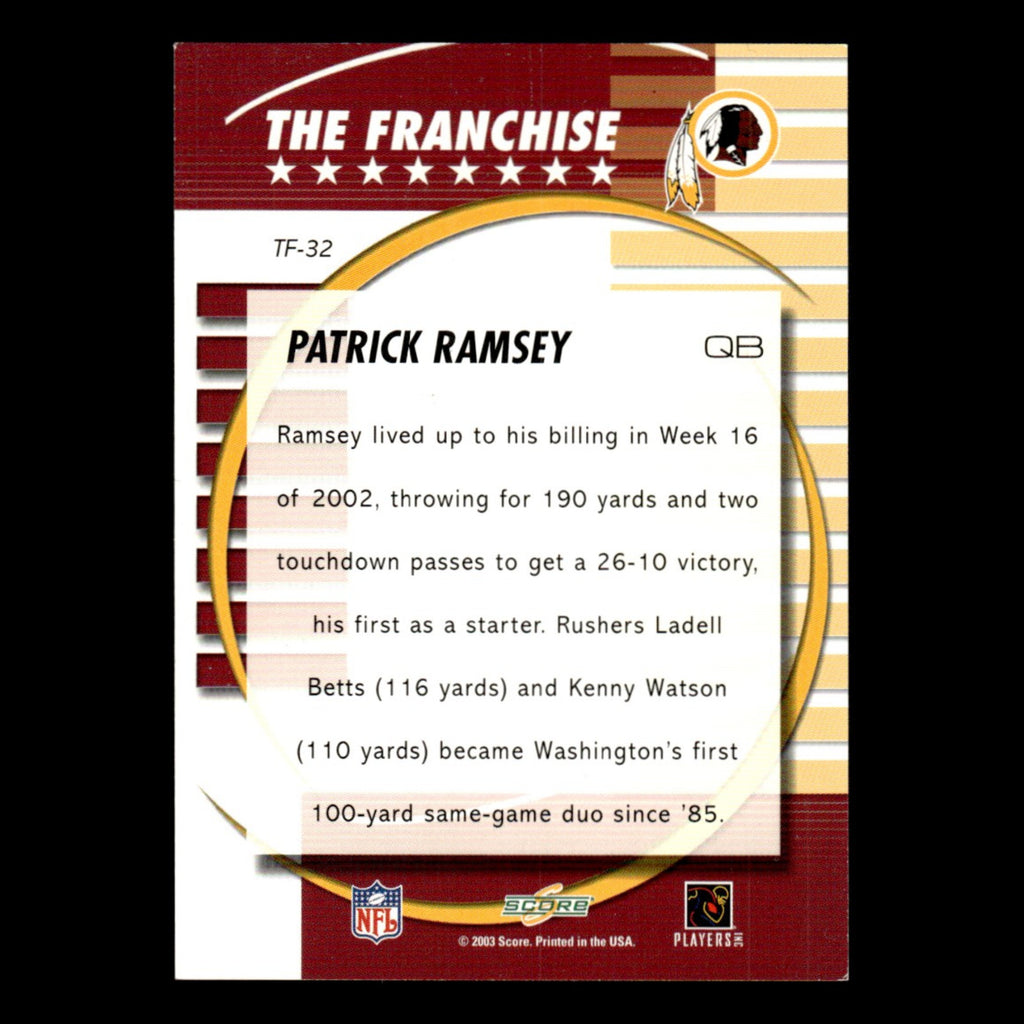 Patrick Ramsey #TF-32 2003 Score Washington Redskins Football Card NFL NM