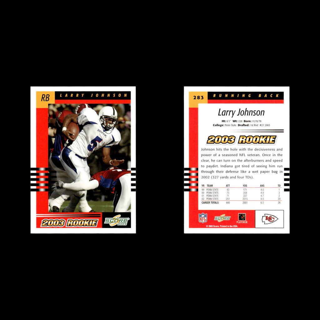Larry Johnson Rookie #283 2003 Score Kansas City Chiefs Football Card NFL NM