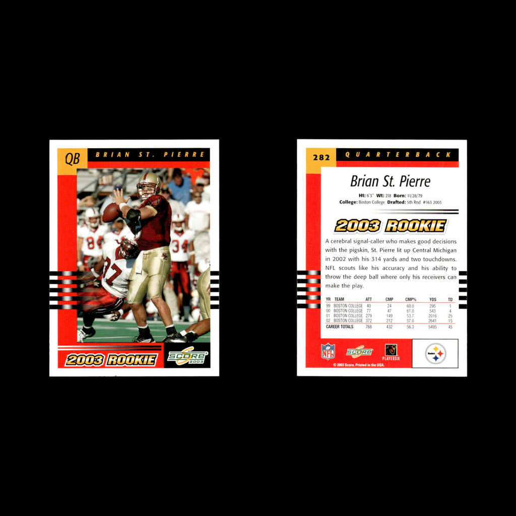 Brian St. Pierre Rookie #282 2003 Score Pittsburgh Steelers Football Card NFL NM