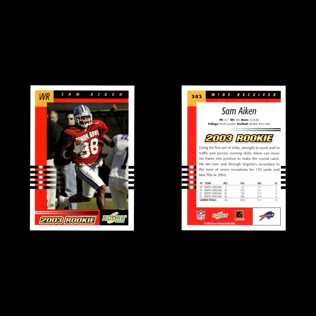 Sam Aiken Rookie #303 2003 Score Buffalo Bills Football Card NFL NM