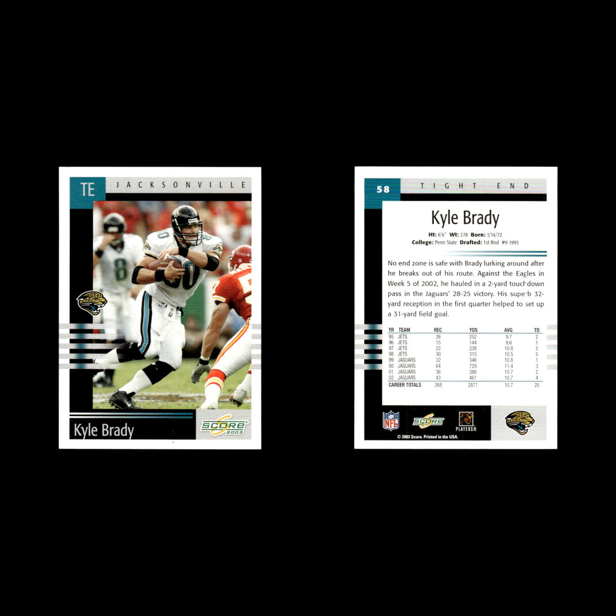 Kyle Brady #58 2003 Score Jacksonville Jaguars Football Card NFL NM