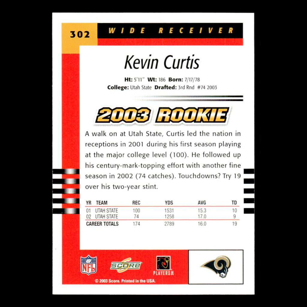 Kevin Curtis Rookie #302 2003 Score St. Louis Rams Football Card NFL NM