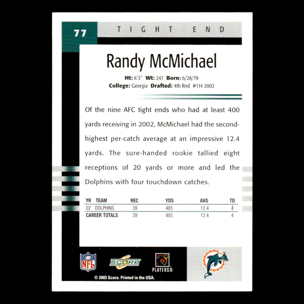 Randy McMichael #77 2003 Score Miami Dolphins Football Card NFL NM