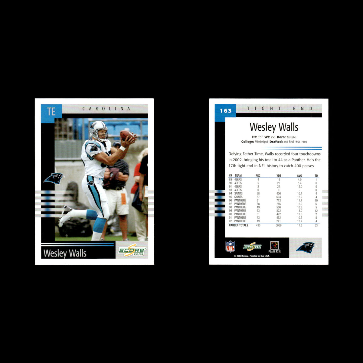 Wesley Walls #163 2003 Score Carolina Panthers Football Card NFL NM