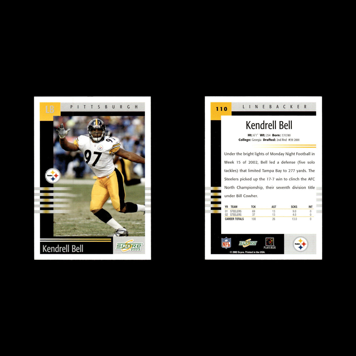 Kendrell Bell #110 2003 Score Pittsburgh Steelers Football Card NFL NM
