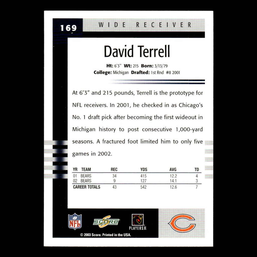 David Terrell #169 2003 Score Chicago Bears Football Card NFL NM