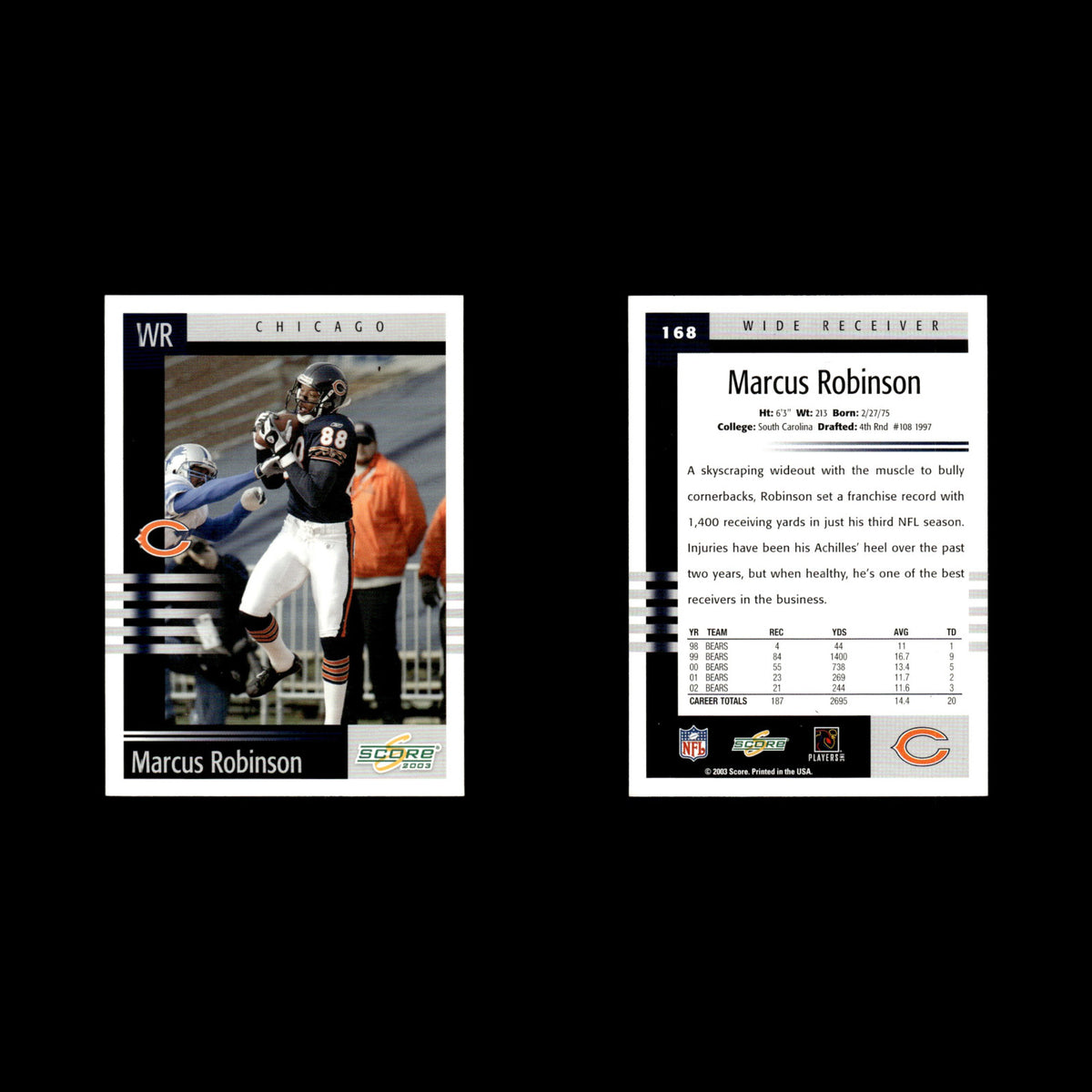 Marcus Robinson #168 2003 Score Chicago Bears Football Card NFL NM