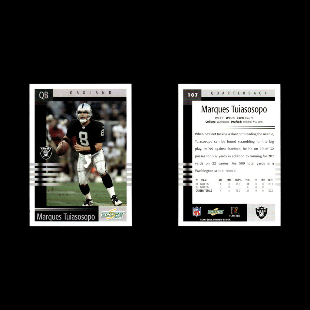 Marques Tuiasosopo #107 2003 Score Oakland Raiders Football Card NFL NM