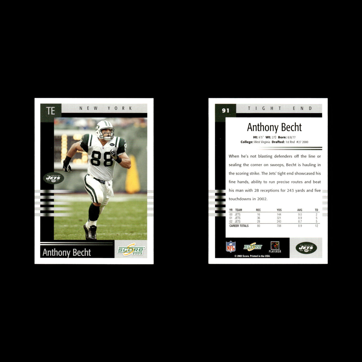 Anthony Becht #91 2003 Score New York Jets Football Card NFL NM