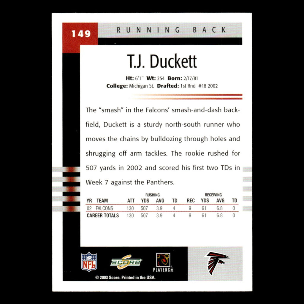 T.J. Duckett #149 2003 Score Atlanta Falcons Football Card NFL NM