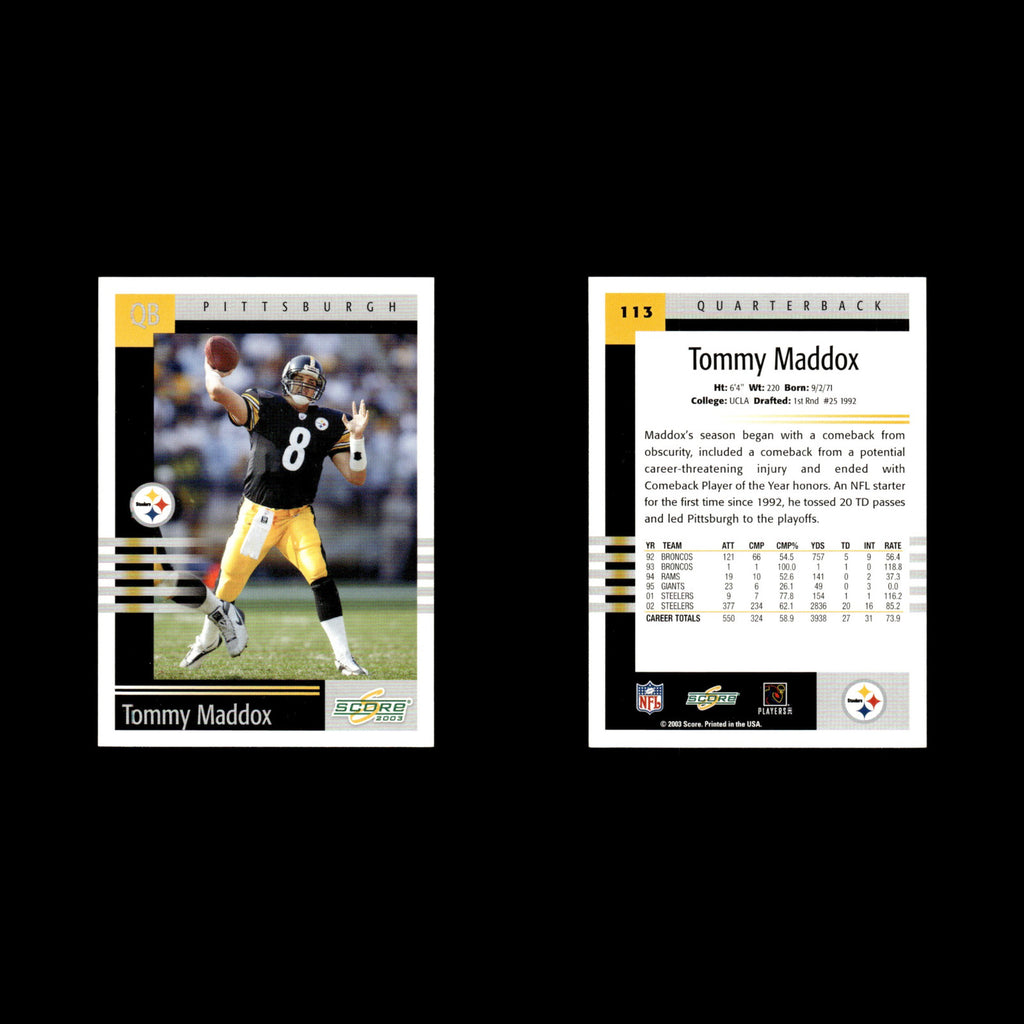 Tommy Maddox #113 2003 Score Pittsburgh Steelers Football Card NFL NM
