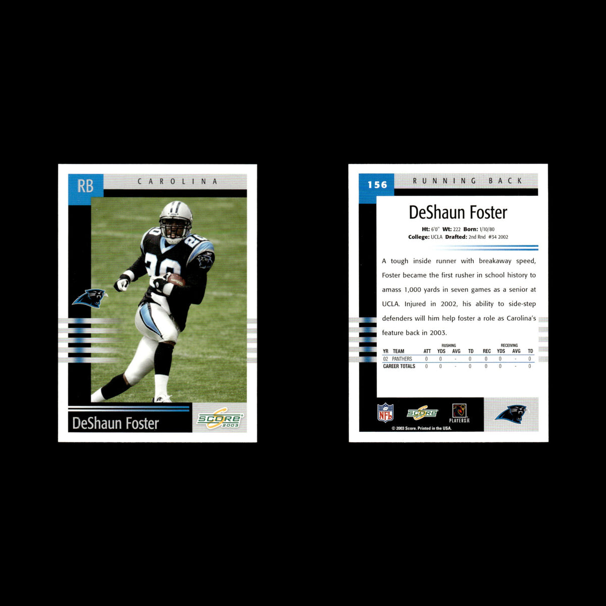DeShaun Foster #156 2003 Score Carolina Panthers Football Card NFL NM