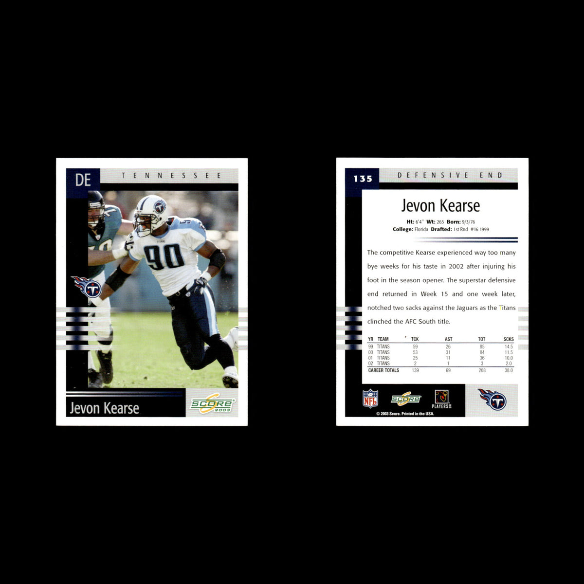 Jevon Kearse #135 2003 Score Tennessee Titans Football Card NFL NM