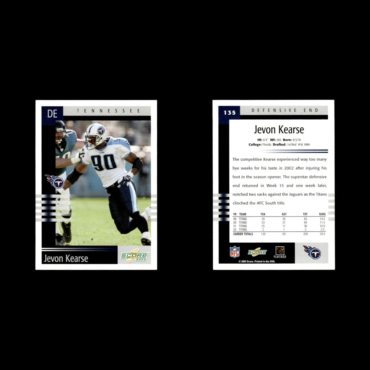 Jevon Kearse #135 2003 Score Tennessee Titans Football Card NFL NM
