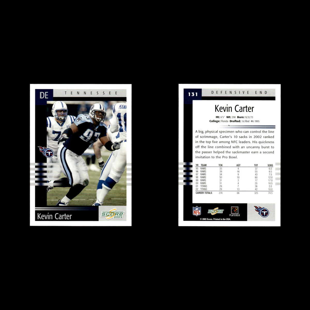 Kevin Carter #131 2003 Score Tennessee Titans Football Card NFL NM