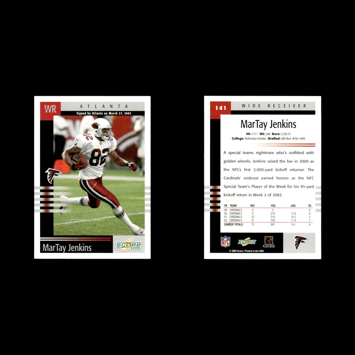 MarTay Jenkins #141 2003 Score Atlanta Falcons Football Card NFL NM