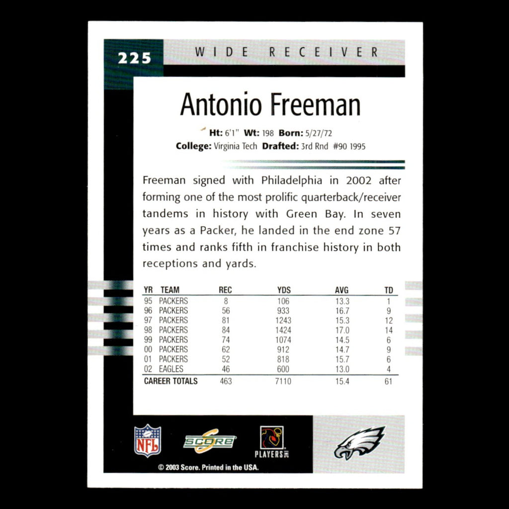 Antonio Freeman #225 2003 Score Philadelphia Eagles Football Card NFL NM