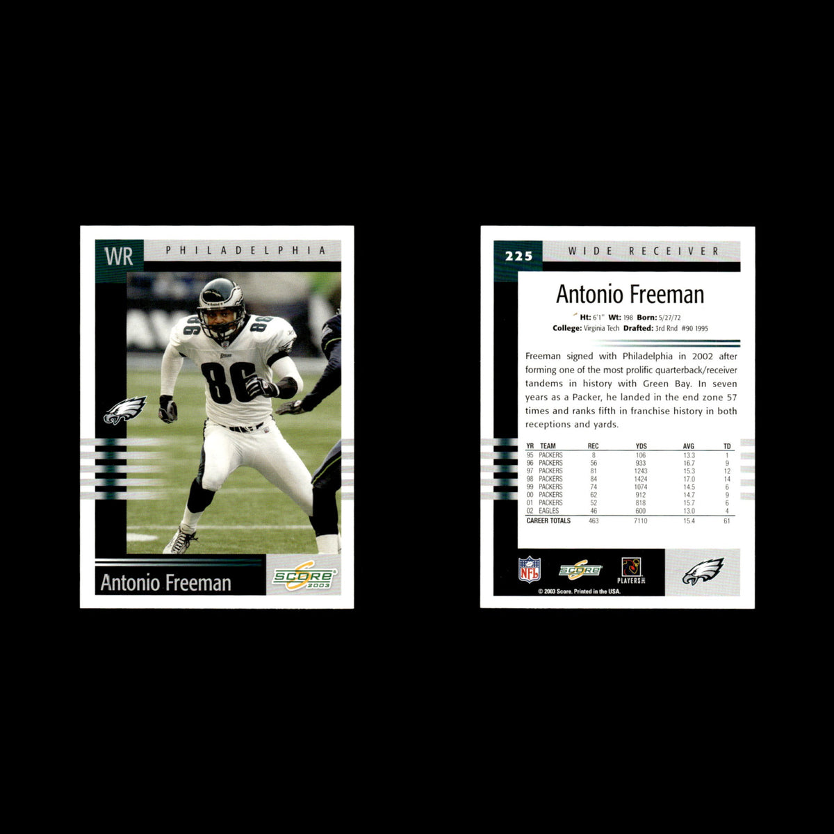 Antonio Freeman #225 2003 Score Philadelphia Eagles Football Card NFL NM