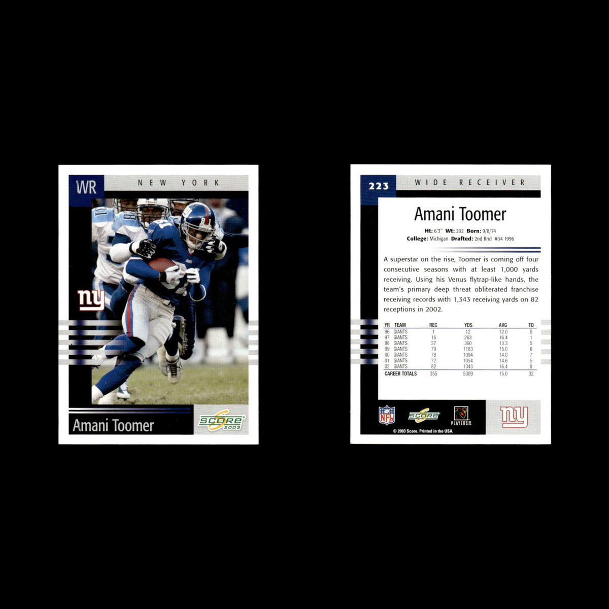 Amani Toomer #223 2003 Score New York Giants Football Card NFL NM