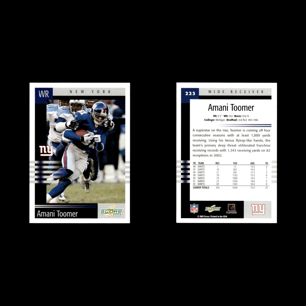 Amani Toomer #223 2003 Score New York Giants Football Card NFL NM