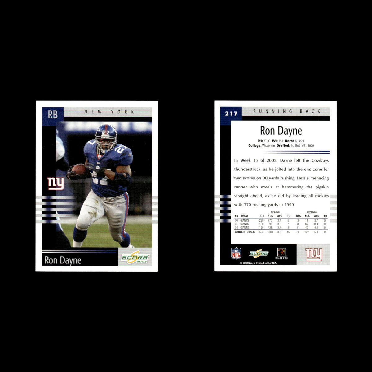 Ron Dayne #217 2003 Score New York Giants Football Card NFL NM