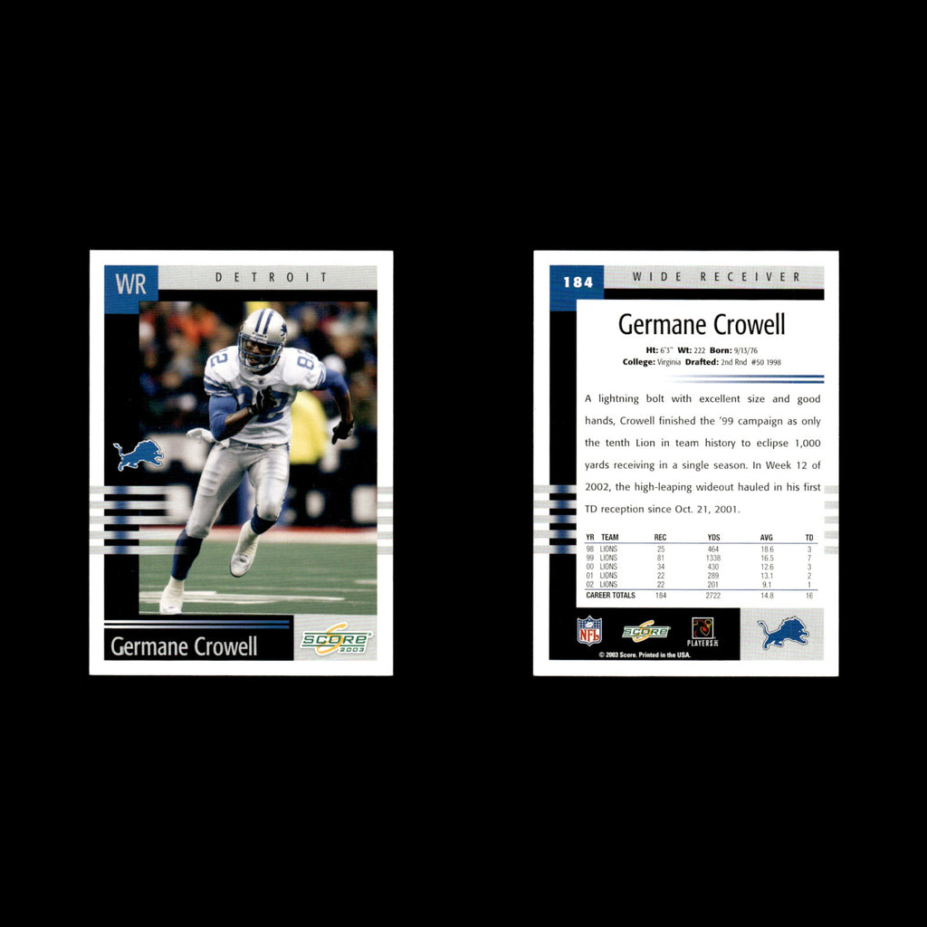 Germane Crowell #184 2003 Score Detroit Lions Football Card NFL NM