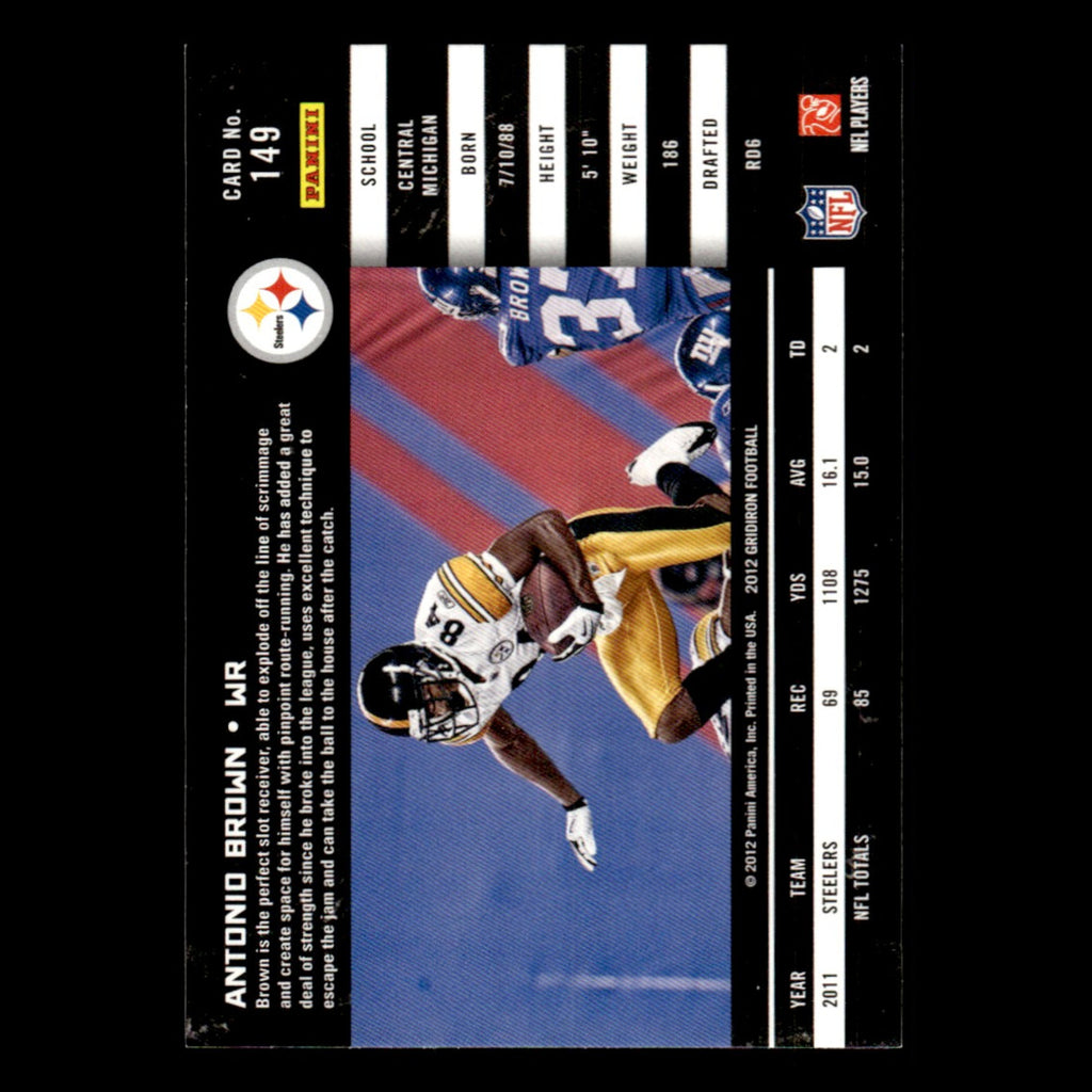 Antonio Brown #149 2012 Panini Gridiron Pittsburgh Steelers Football Card NFL NM