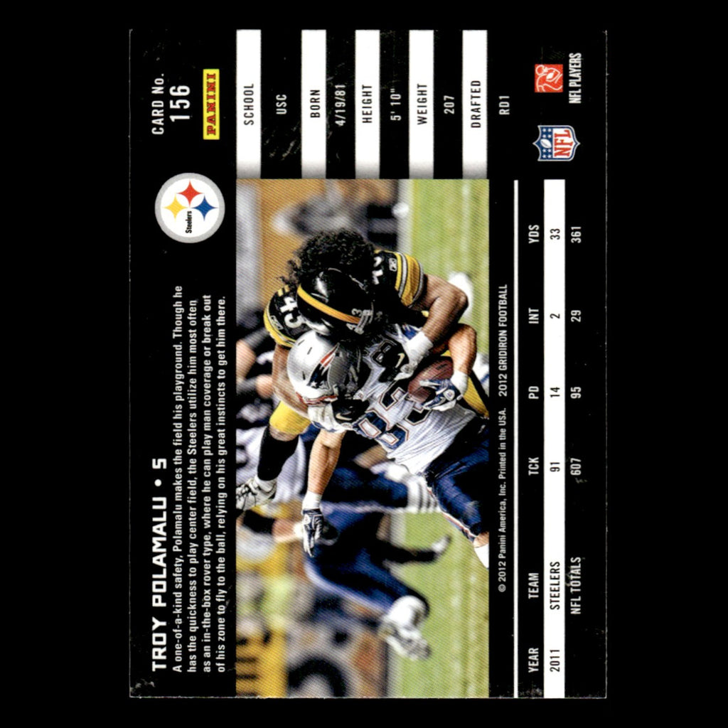 Troy Polamalu #156 2012 Panini Gridiron Pittsburgh Steelers Football Card NFL NM