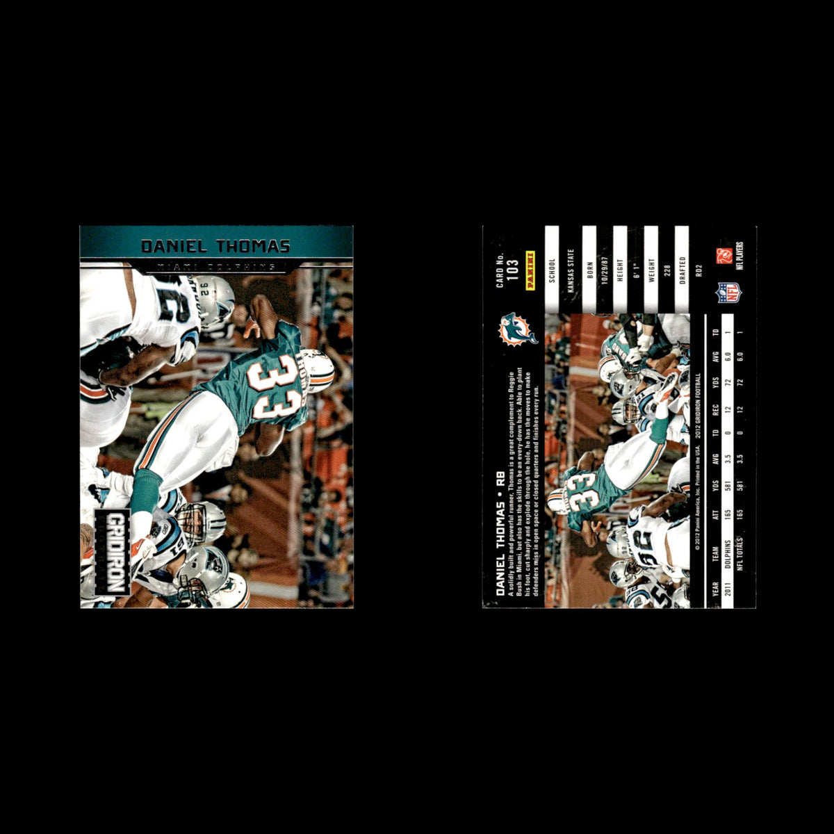 Daniel Thomas #103 2012 Panini Gridiron Miami Dolphins Football Card NFL NM