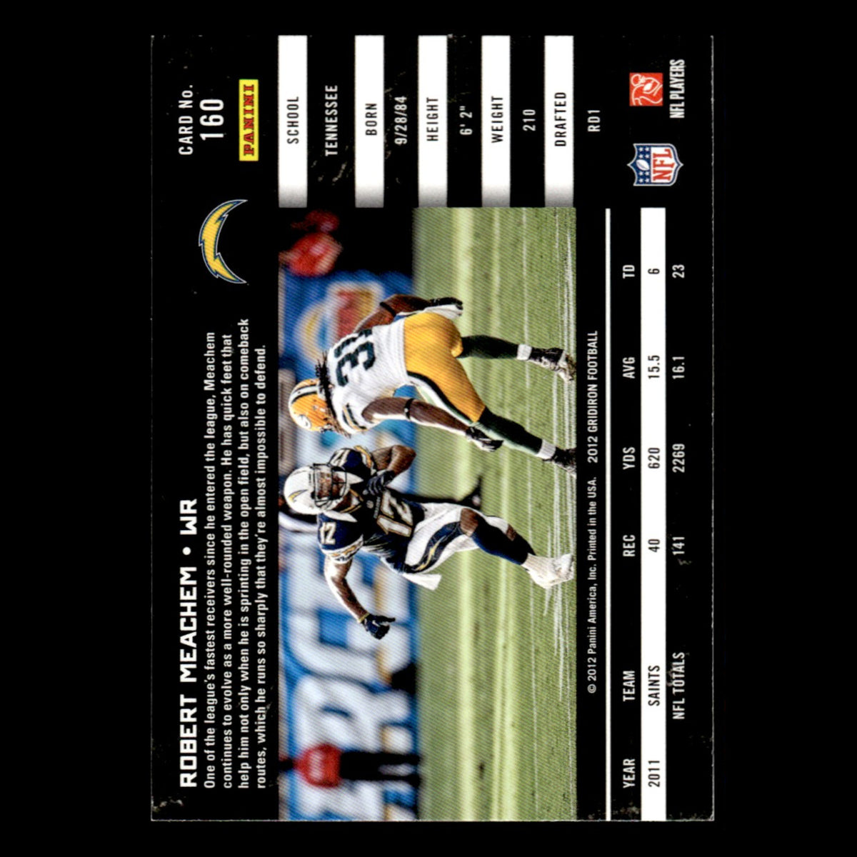Robert Meachem #160 2012 Panini Gridiron San Diego Chargers Football Card NFL NM