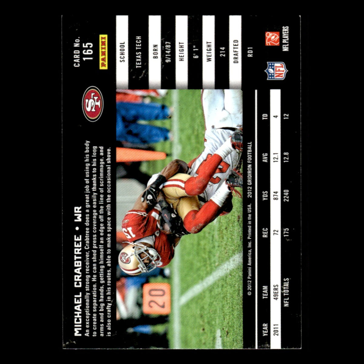 Michael Crabtree #165 2012 Panini Gridiron San Francisco 49ers Football Card NFL