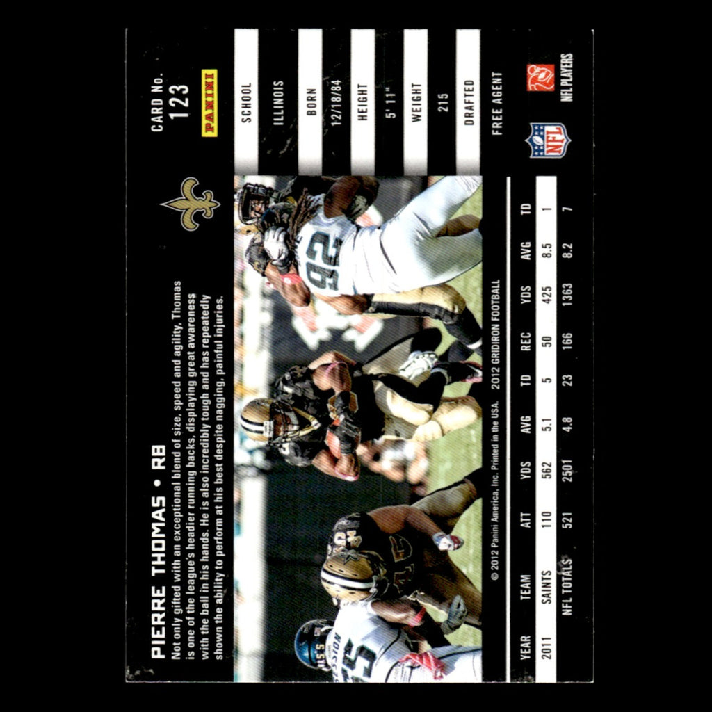 Pierre Thomas #123 2012 Panini Gridiron New Orleans Saints Football Card NFL NM