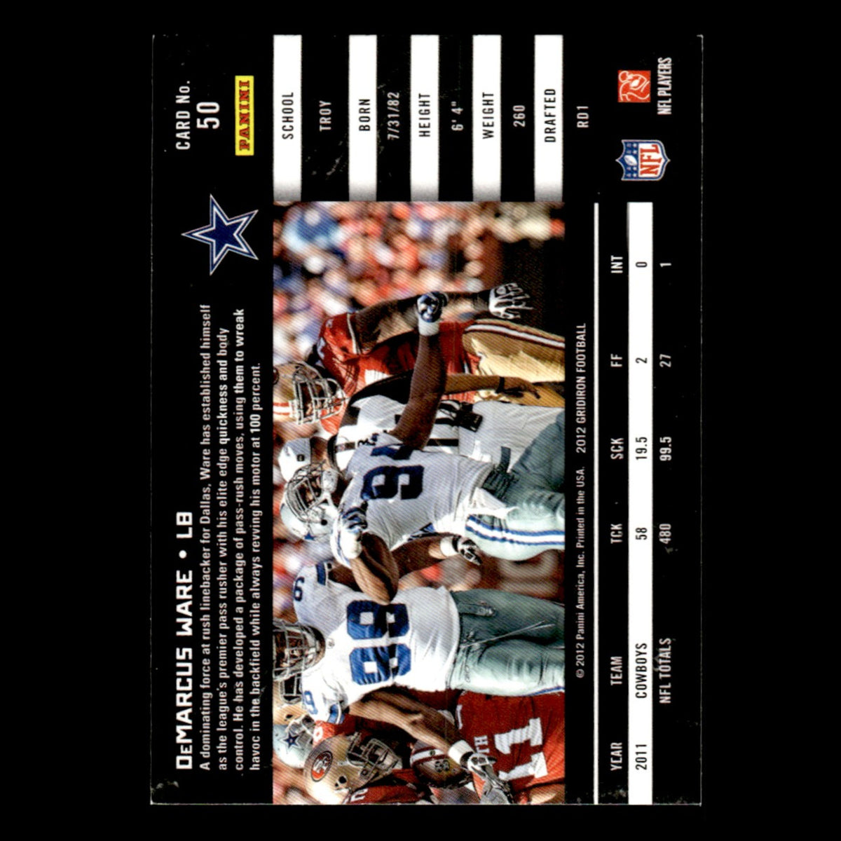 DeMarcus Ware #50 2012 Panini Gridiron Dallas Cowboys Football Card NFL NM