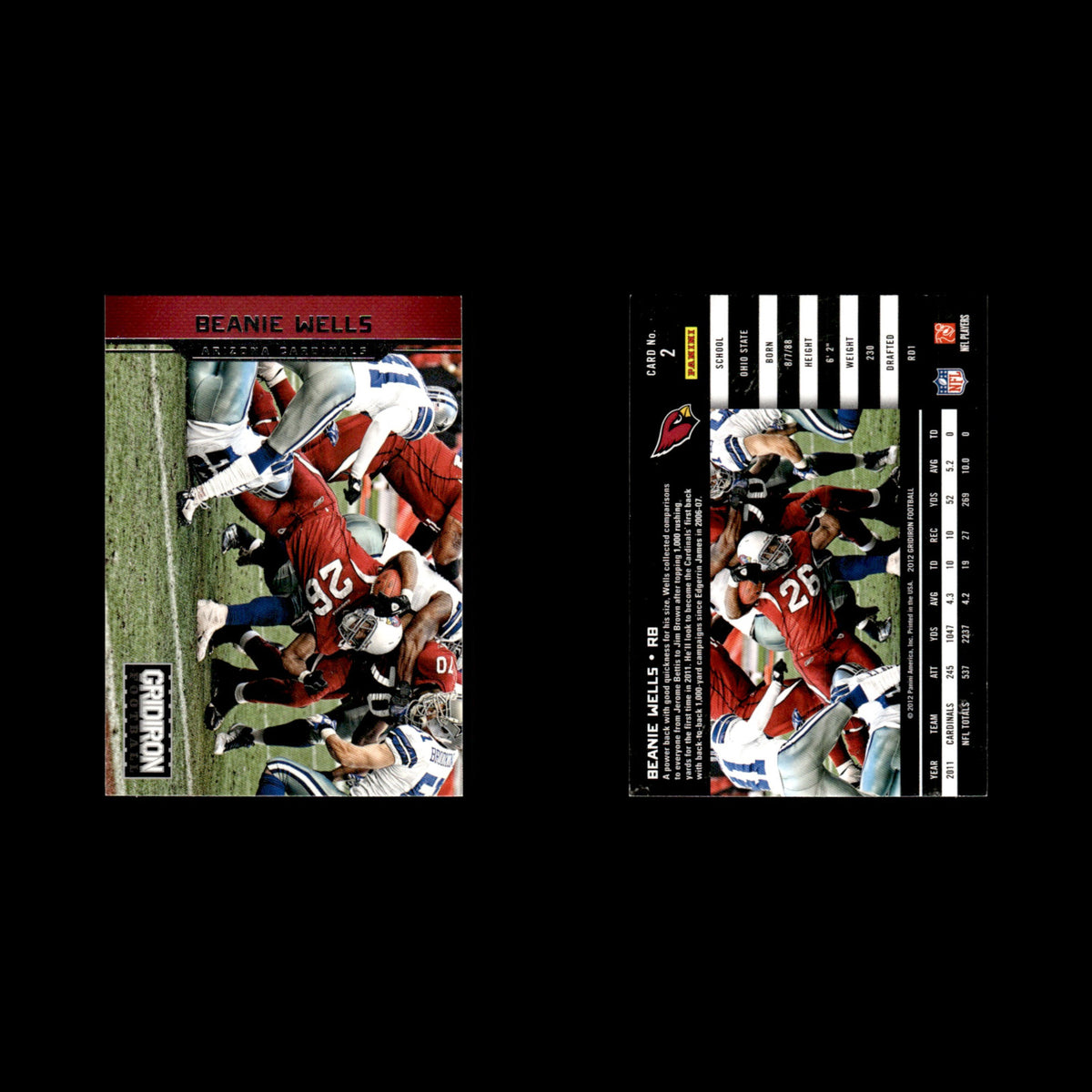 Beanie Wells #2 2012 Panini Gridiron Arizona Cardinals Football Card NFL NM