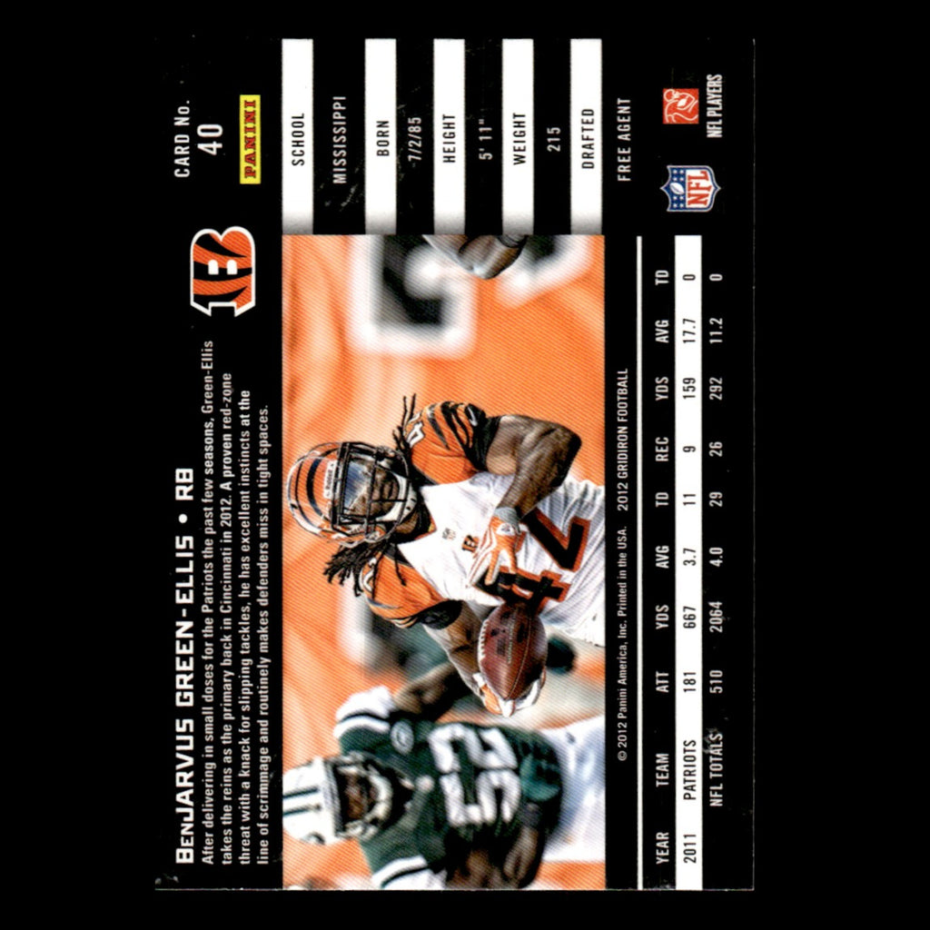 BenJarvus Green-Ellis #40 2012 Panini Gridiron Cincinnati Bengals Football Card