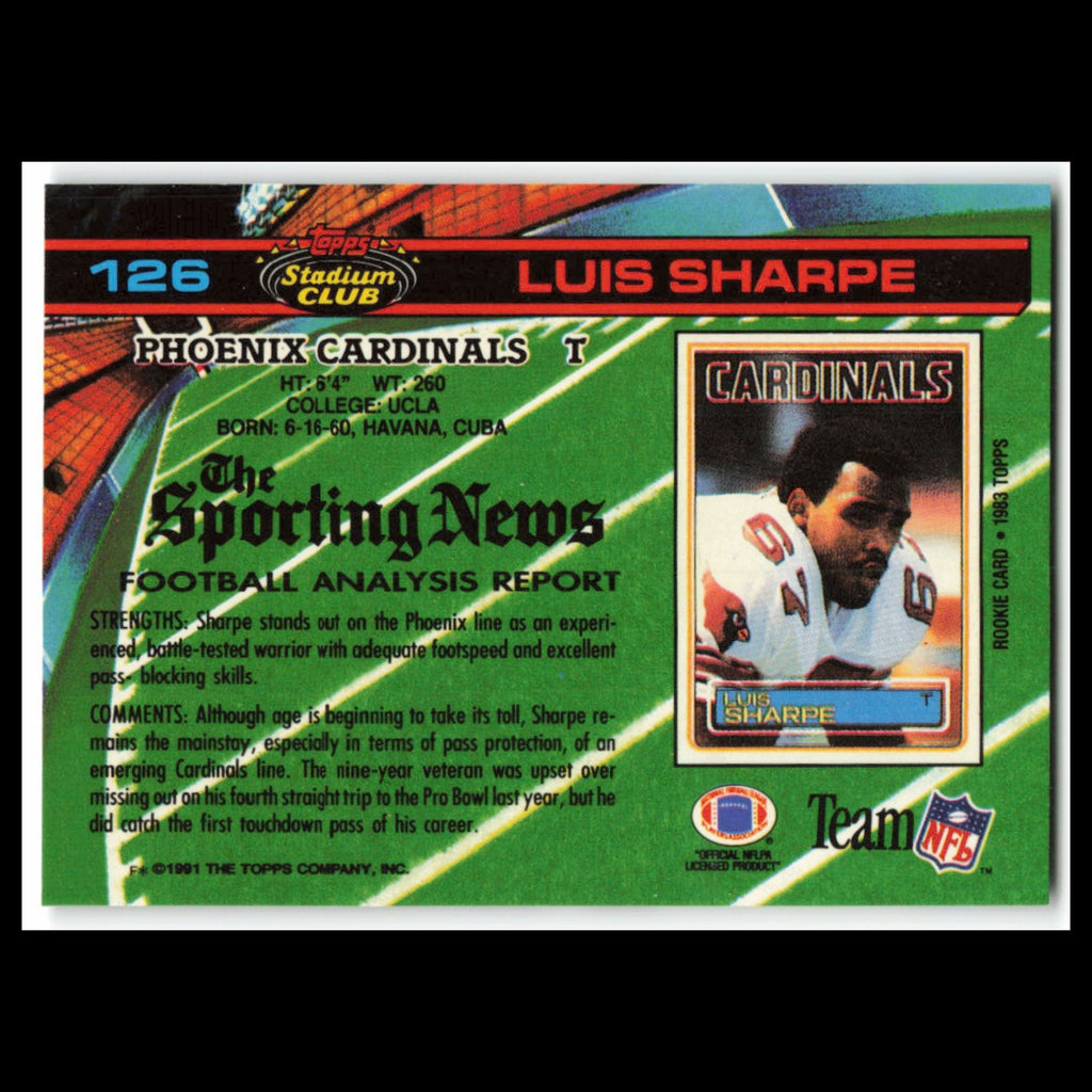 Luis Sharpe #126 1991 Topps Stadium Club Phoenix Cardinals Football Card NFL NM