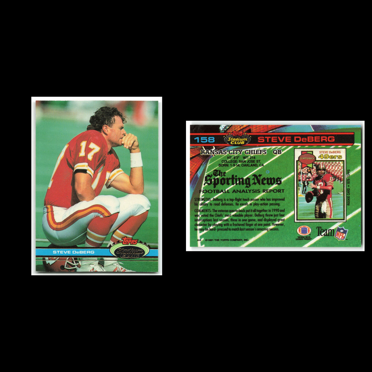 Steve DeBerg #158 1991 Topps Stadium Club Kansas City Chiefs Football Card NFL