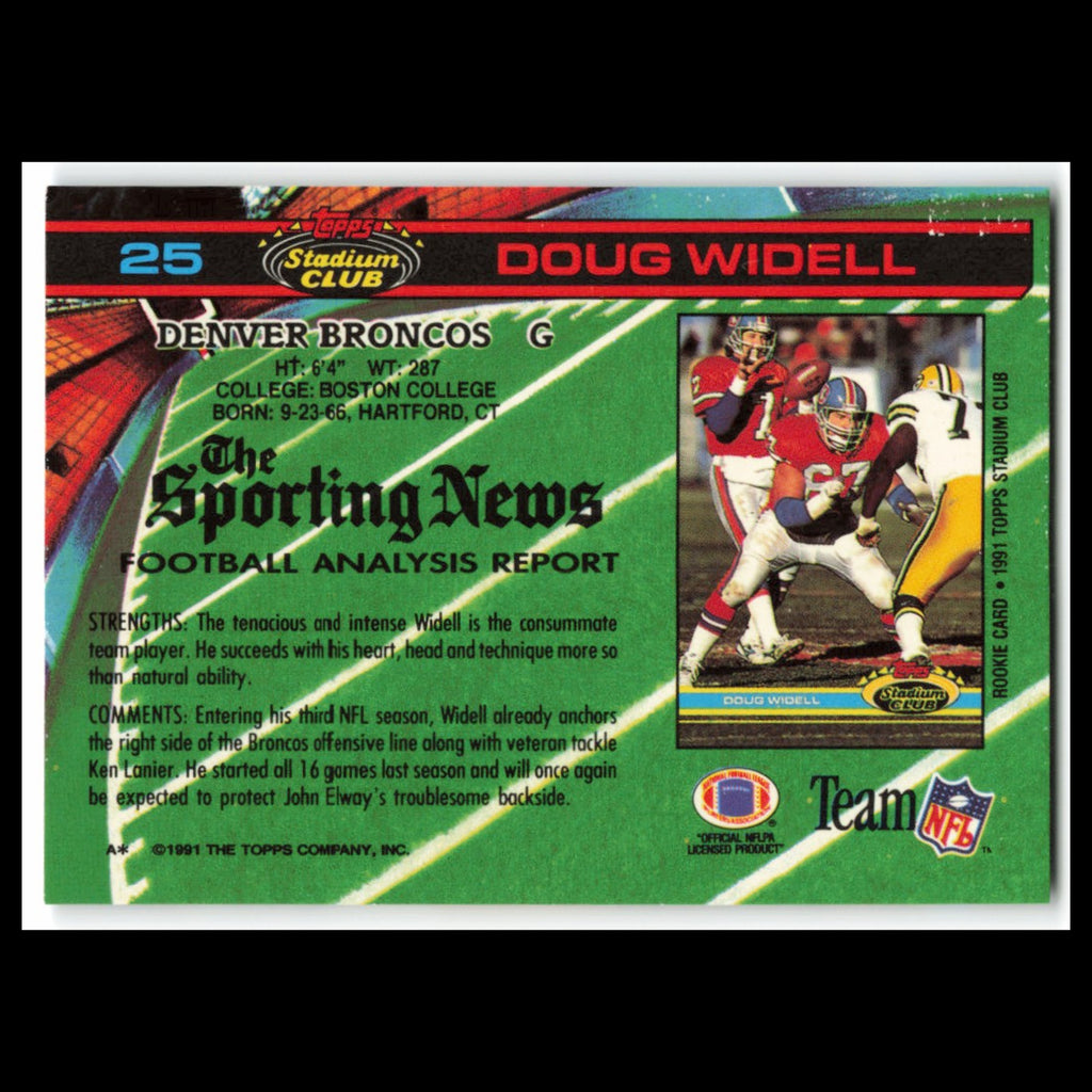Doug Widell #25 1991 Topps Stadium Club Denver Broncos Football Card NFL NM