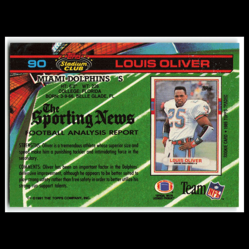 Louis Oliver #90 1991 Topps Stadium Club Miami Dolphins Football Card NFL NM