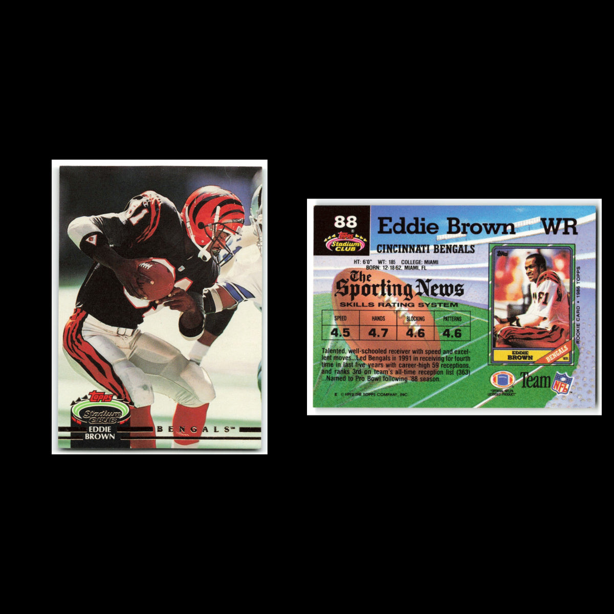 Eddie Brown #88 1992 Topps Stadium Club Cincinnati Bengals Football Card NFL NM