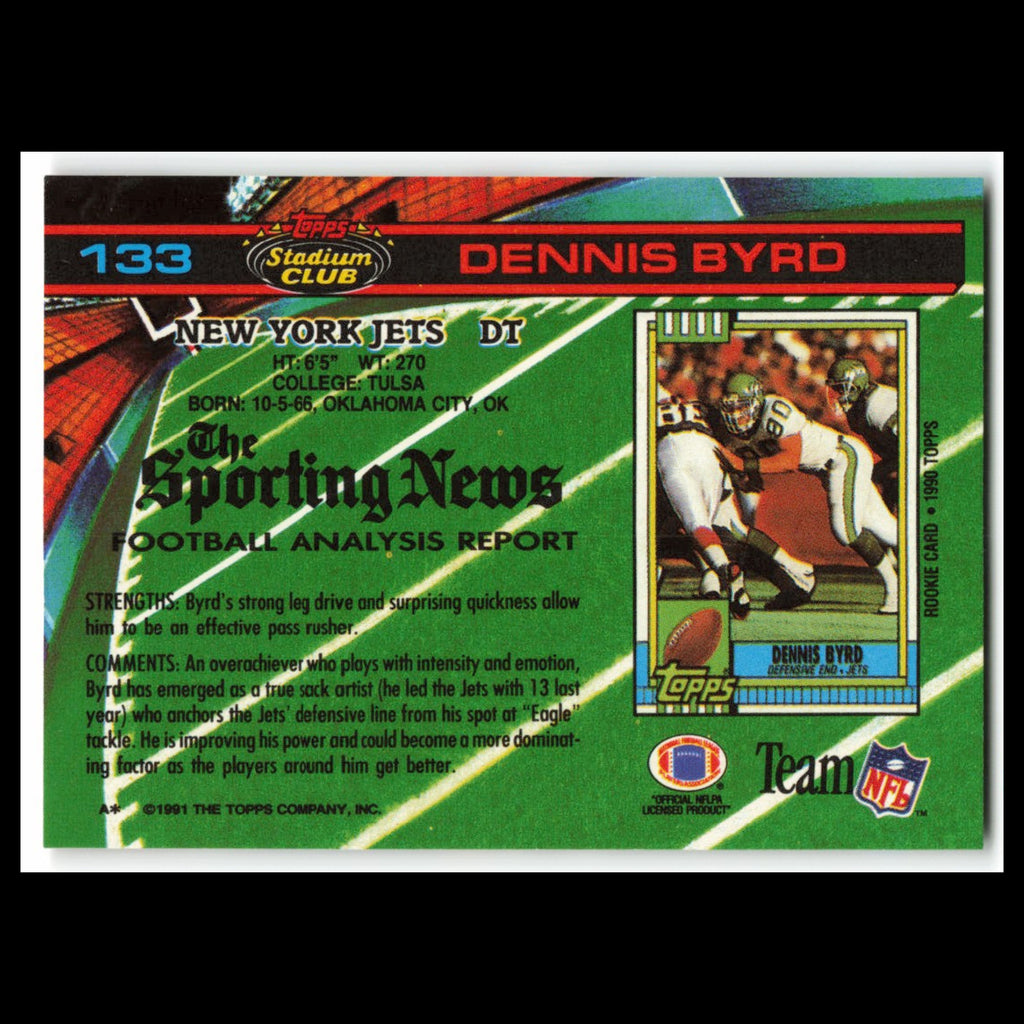 Dennis Byrd #133 1991 Topps Stadium Club New York Jets Football Card NFL NM