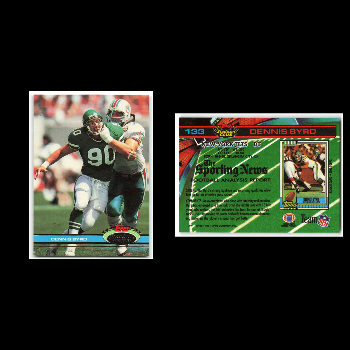 Dennis Byrd #133 1991 Topps Stadium Club New York Jets Football Card NFL NM