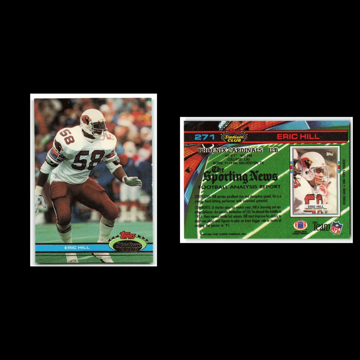 Eric Hill #271 1991 Topps Stadium Club Phoenix Cardinals Football Card NFL NM