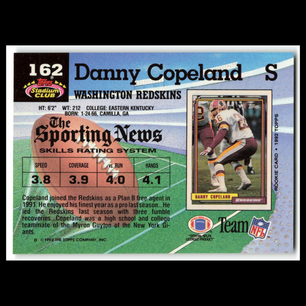 Danny Copeland #162 1992 Topps Stadium Club Washington Redskins Football Card NM