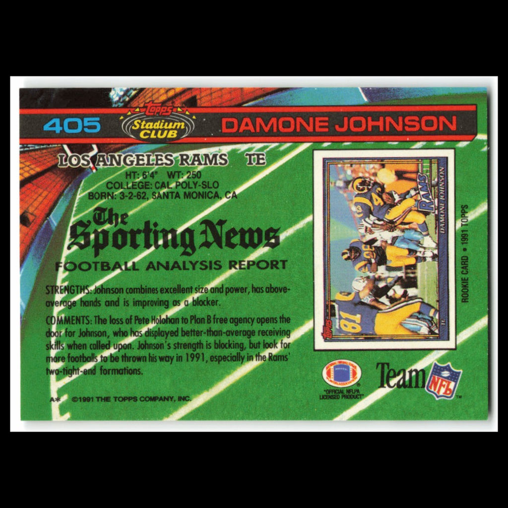 Damone Johnson Rookie #405 1991 Topps Stadium Club Los Angeles Rams Football NFL