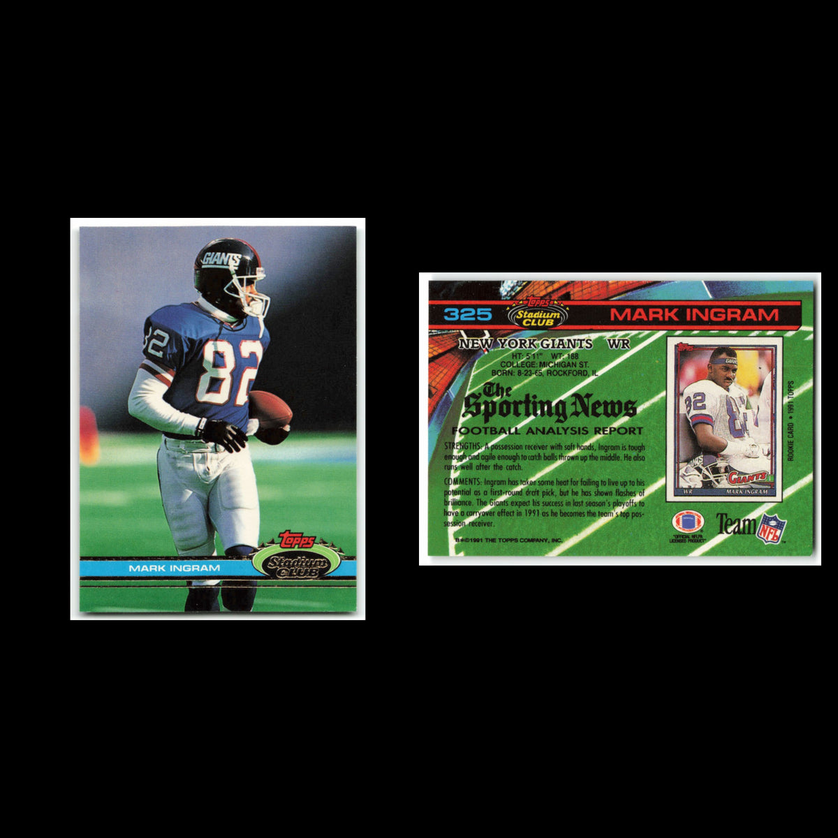 Mark Ingram #325 1991 Topps Stadium Club New York Giants Football Card NFL NM