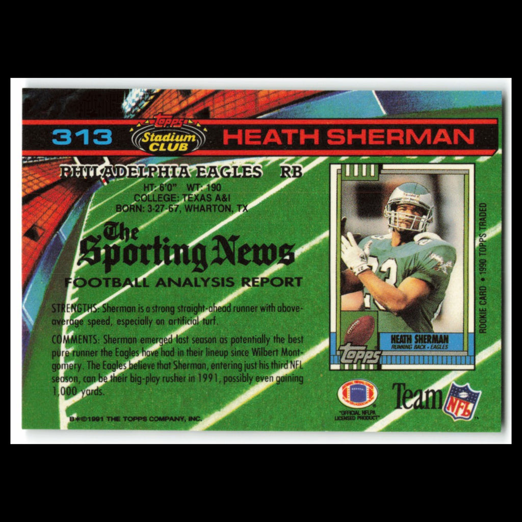 Heath Sherman #313 1991 Topps Stadium Club Philadelphia Eagles Football Card NFL