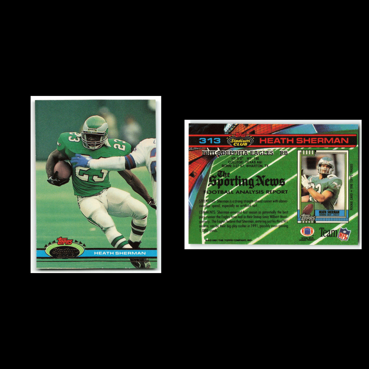 Heath Sherman #313 1991 Topps Stadium Club Philadelphia Eagles Football Card NFL