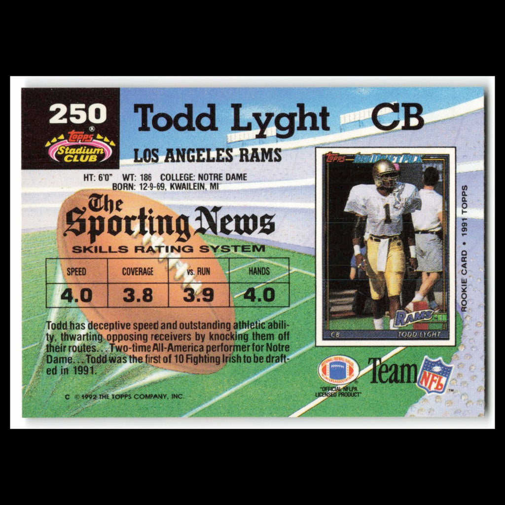 Todd Lyght #250 1992 Topps Stadium Club Los Angeles Rams Football Card NFL NM