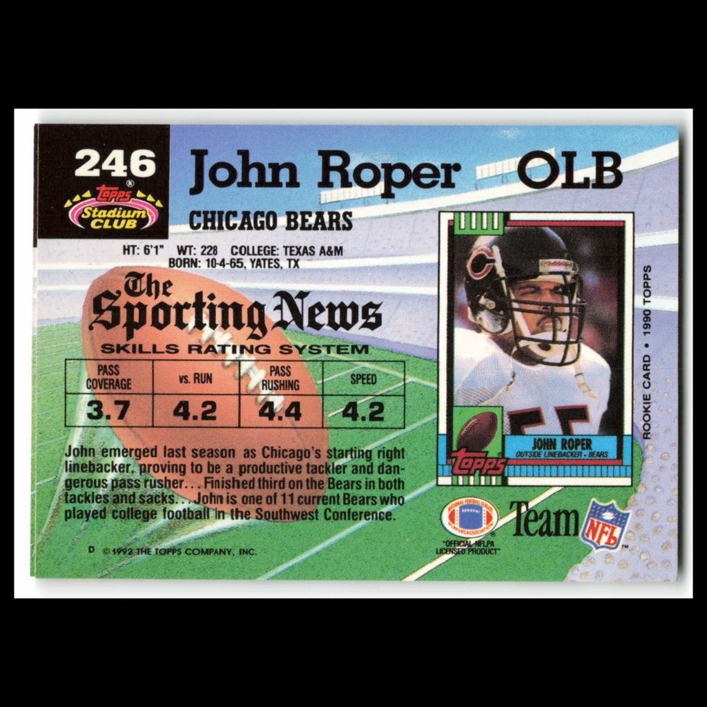 John Roper #246 1992 Topps Stadium Club Chicago Bears Football Card NFL NM